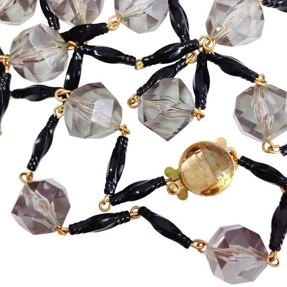 VTG West Germany 46" Smoky Gray Faceted Plastic Bead Necklace Glass Box Clasp - Picture 1 of 11